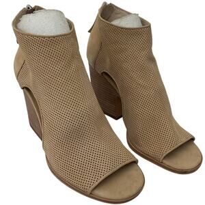 Vince Camuto Tan Perforated Suede Open-Toe Heeled Bootie Women’s Shoes Size 8.5